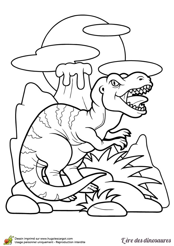Coloriage Volcan Dinosaure Dessin   Colorier De Dinosaures Un Petit T Rex