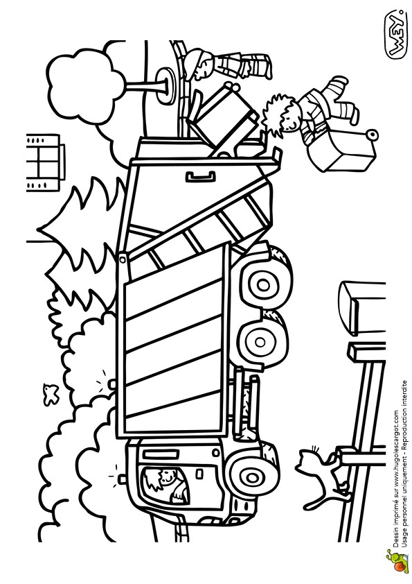 Dessin Coloriage Camion Poubelle Coloriage Dessin De Trois Hommes Déchargeant Un Camion Poubelle