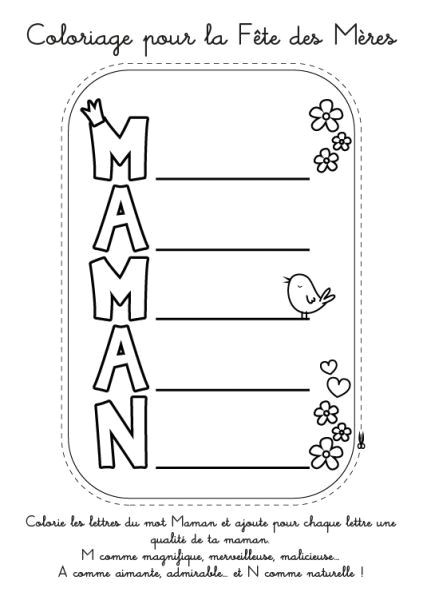 Ecriture Bonne Fete Papa Coloriage Coloriage   Imprimer Fªte Des M¨res Acrostiche