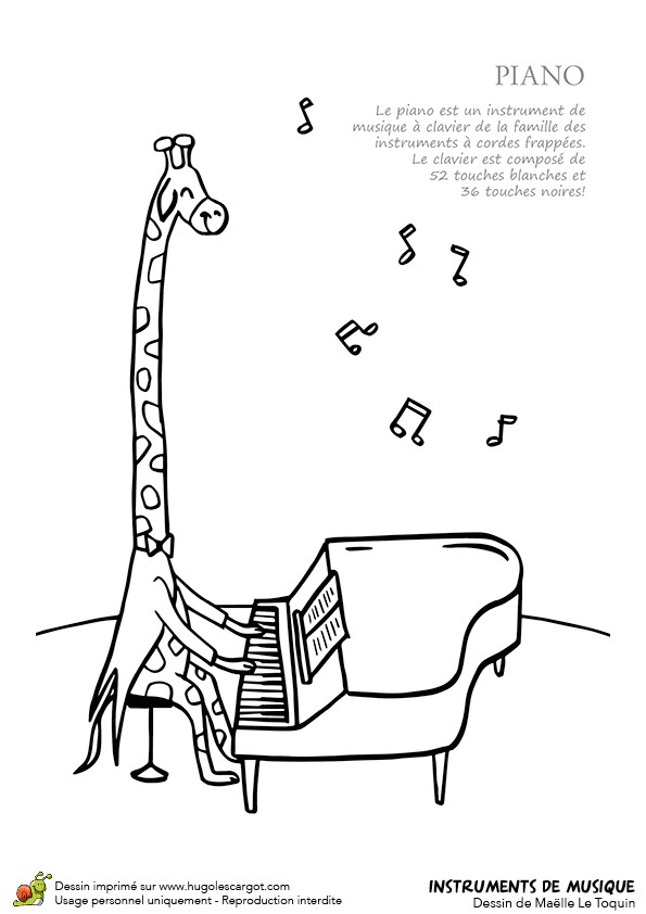Hugo L Escargot Coloriage Instrument De Musique Dessin   Colorier Instrument De Musique Typique Le Piano