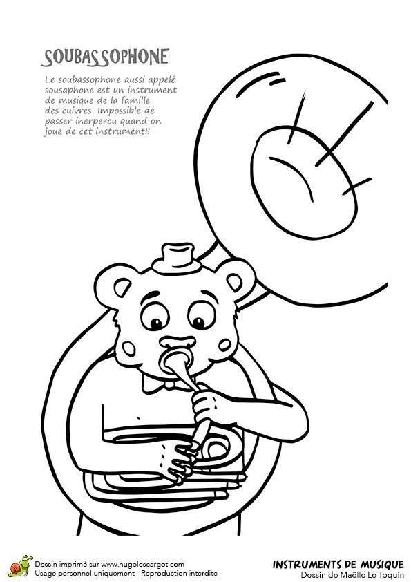 Hugo L Escargot Coloriage Instrument De Musique Dessin   Colorier Instrument De Musique Typique Le soubassophone