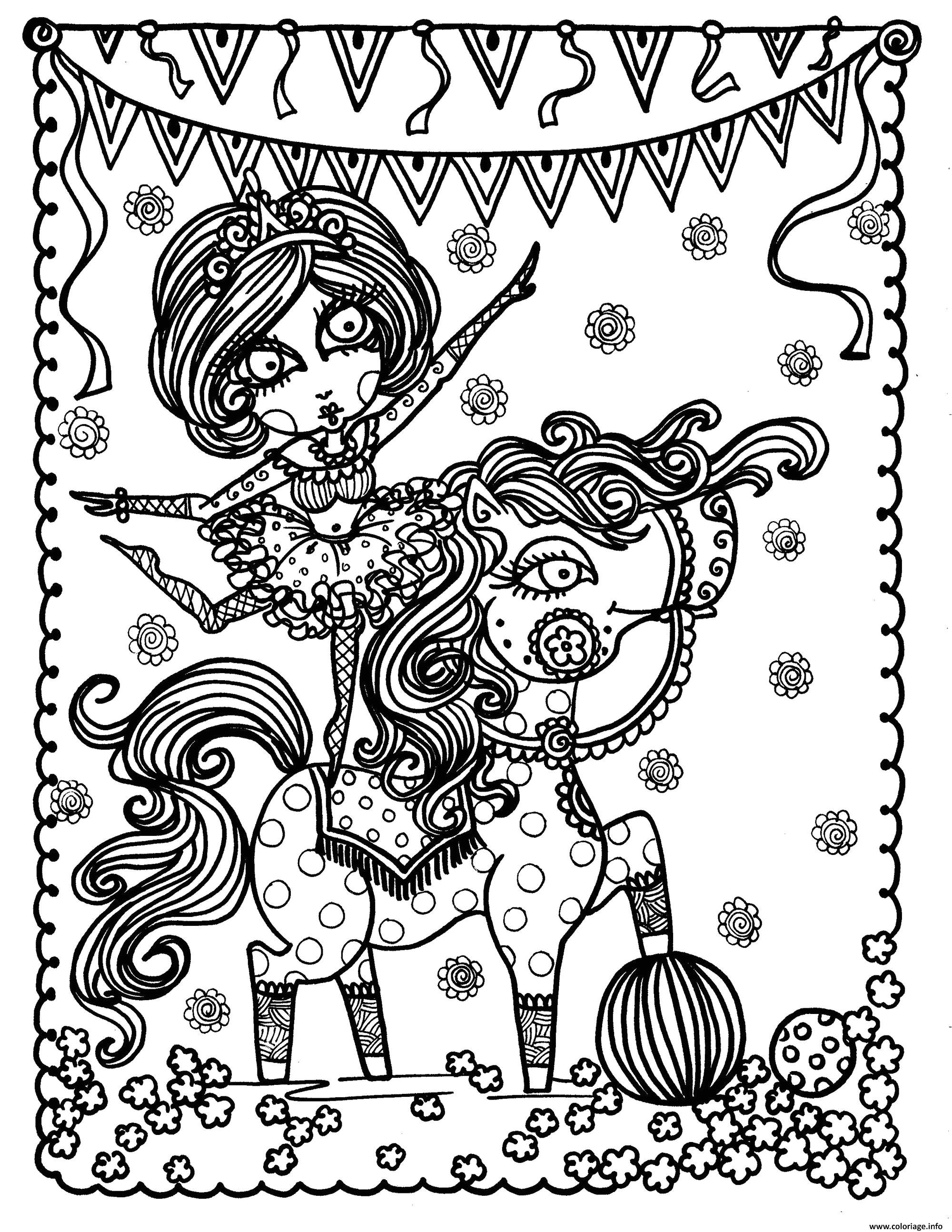 Jeux De Coloriage De Mandala Gratuit En Ligne Coloriage Adulte Jeune Acrobate Sur Un Cheval Par Deborah Muller Dessin