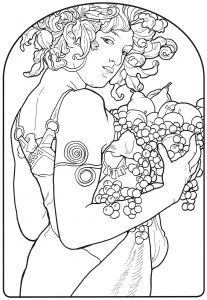Les Grands Classiques Art Déco 100 Coloriages Anti Stress Alphonse Mucha Line Art Alphonse Mucha Coloring Pages