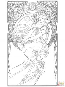 Les Grands Classiques Art Déco 100 Coloriages Anti Stress Alphonse Mucha Line Art Painting by B Alphonse Mucha B Coloring
