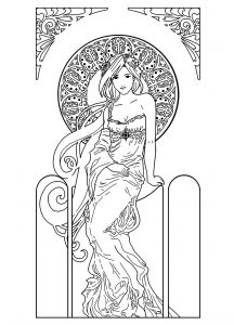 Les Grands Classiques Art Déco 100 Coloriages Anti Stress Drawing Of A Woman Art Nouveau Style