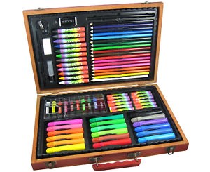 Malette De Coloriage En Bois Coffret Mallette Artiste Bois Dessin Crayons Pastel Peinture