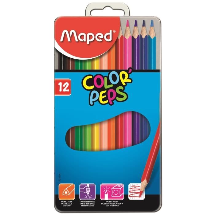 Malette De Coloriage Maped Maped Bo Te Métal De 12 Crayons De Couleur Color Peps Achat