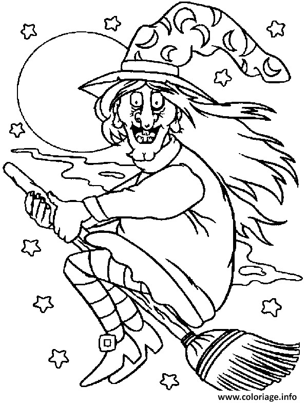 Balai De sorcière Coloriage Coloriage Une sorciere Moche Qui Vole Sur son Balai Dans