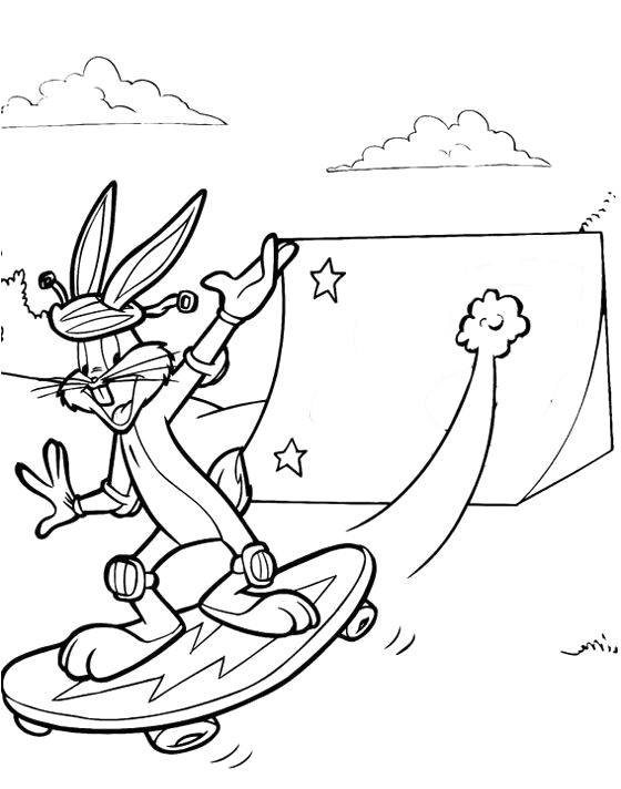 Coloriage A Imprimer Bugs Bunny Bugs Bunny Playing Skateboard Coloring Pages Looney Tunes
