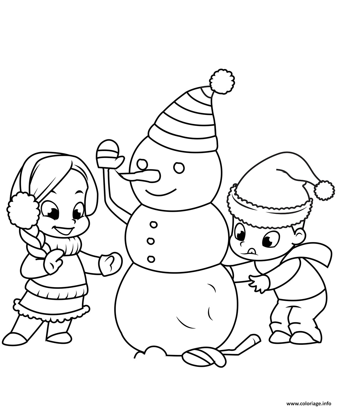 Coloriage A Imprimer De Bonhomme De Neige Coloriage Les Enfants Construisent Un Bonhomme De Neige