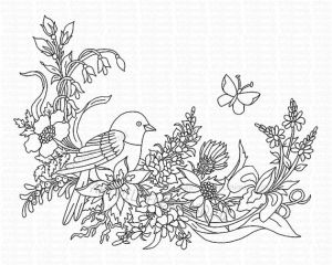 Coloriage Adulte Gratuit à Imprimer Bird Digi Stamp Adult Coloring Sheet Wildflower Vine Print