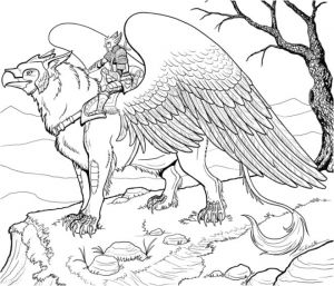 Coloriage Animaux Fantastiques à Imprimer Gratuit Coloriage Fantastique Héro Sur Aigle Imaginaire