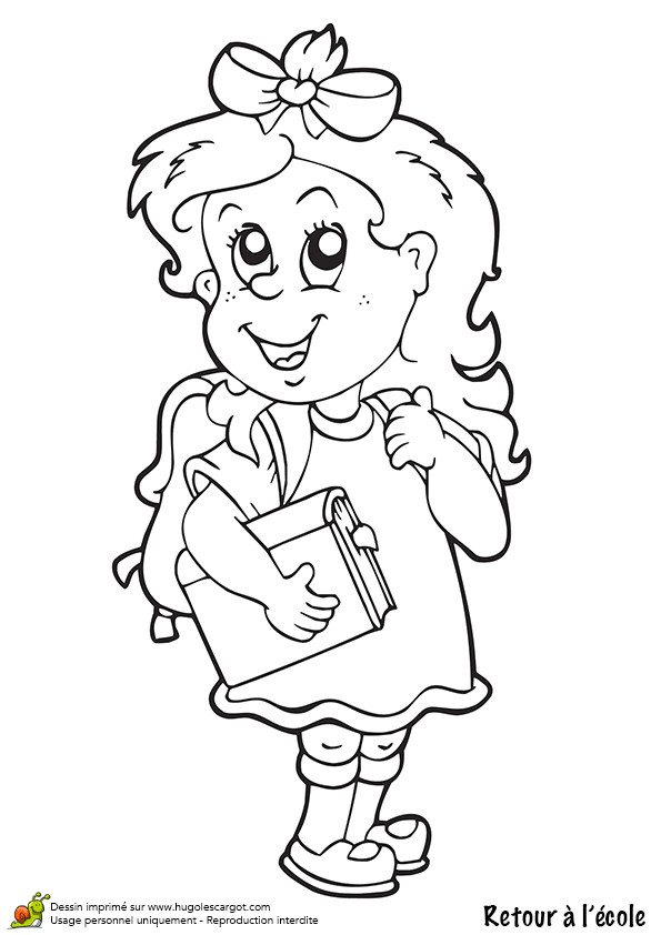 Coloriage Cartable Petite Section Illustration Du Retour   L école D Une Jeune Fille  