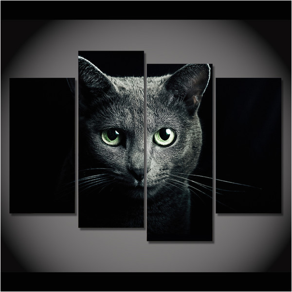 Coloriage Chat Dans Un Panier Acheter 4 Panneau toile Art Peinture Sur toile Chat Noir Yeux Bleus Hd Imprimé Mur Art Affiche Décor  La Maison Pour Salon Xa077c De $36 18 Du