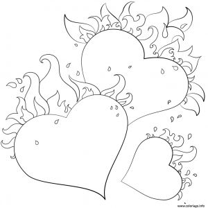 Coloriage Coeur Hello Kitty Coloriage Coeurs En Feu Jecolorie
