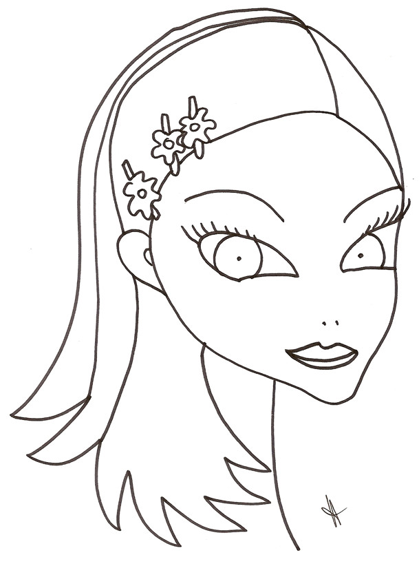 Coloriage D Un Visage Coloriage Du Visage De La Fille Aux Cheveux Longs attachés