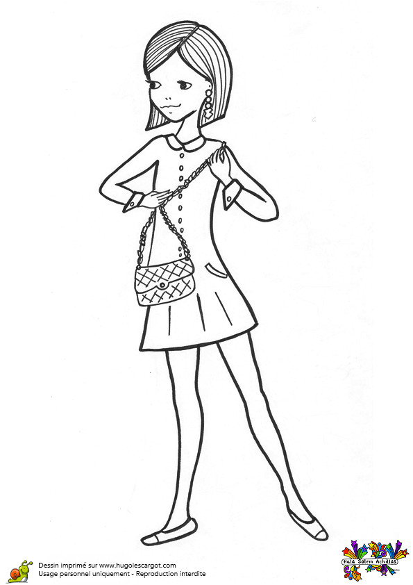 Coloriage D Une Femme Une Jeune Fille Portant Une Robe Une Bandoulière Et Des