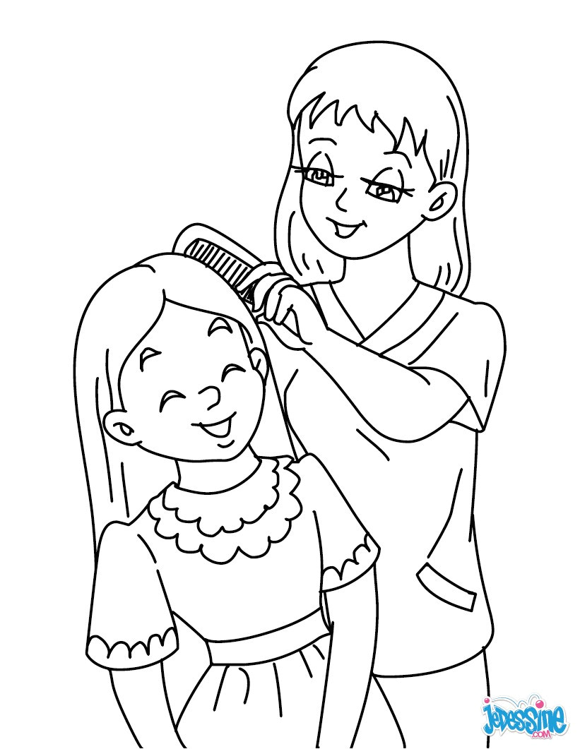 Coloriage D Une Maman Coloriages Maman Peigne Sa Fille Fr Hellokids