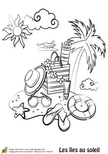 Coloriage D Une Plage Des Accessoires De Plage Sur Une île à Colorier