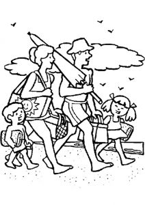 Coloriage D Une Plage Image à Colorier D’une Famille En Route Pour La Plage