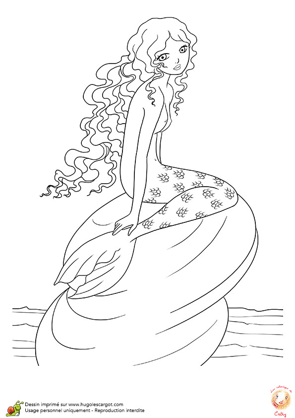 Coloriage D Une Sirène Coloriage D’une Sirène Danoise assise Sur Un Rocher