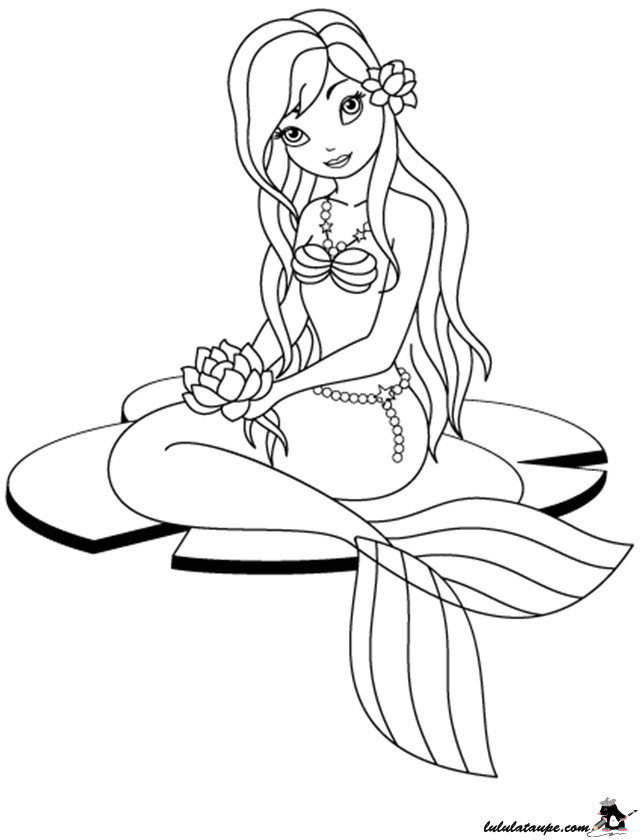 Coloriage D Une Sirène Coloriage Gratuit Une Sirène assise Sur Un Nénuphar