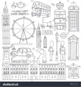 Coloriage De Big Ben Collection Of London Symbols Set Of Outlined Icons