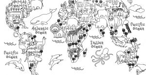 Coloriage De Carte Du Monde Coloriage Gratuit Carte Monde Animaux Artherapie