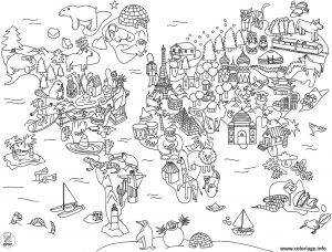 Coloriage De Carte Du Monde Coloriage Xxl Carte Du Monde En Dessin Anime Dessin