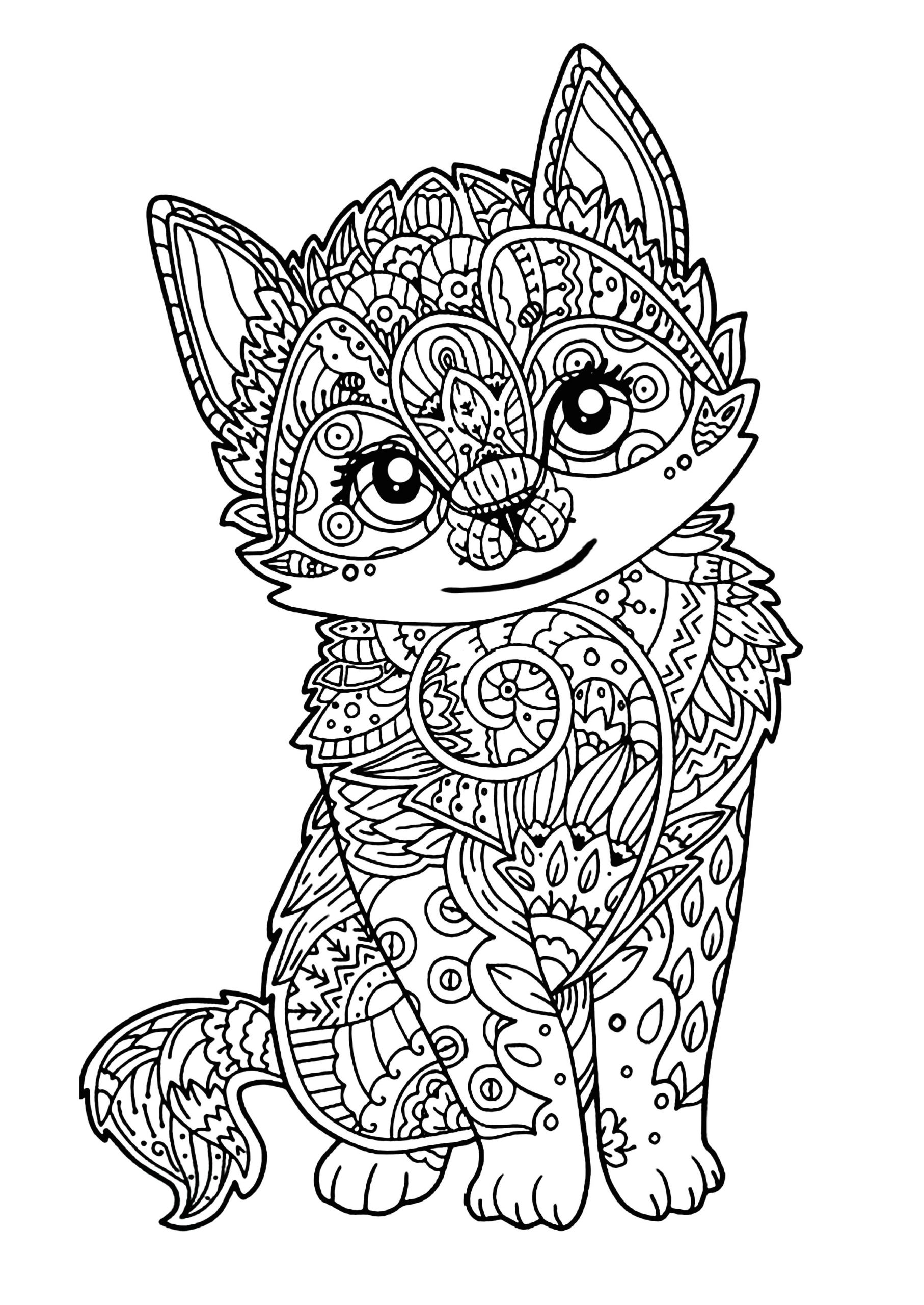 Coloriage De Chat Mignon Mignon Chaton Chats Coloriages Difficiles Pour Adultes