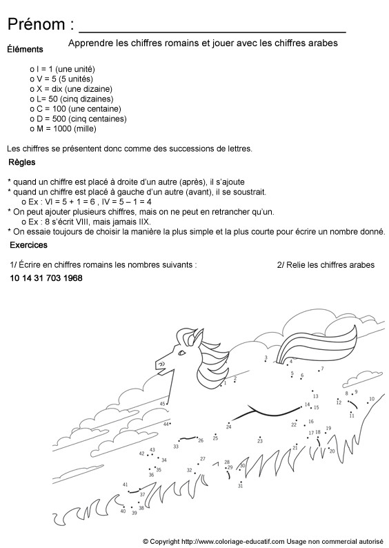 Coloriage De Chevaux Qui Galope Coloriage Educatif Chiffres Romains écris Ces Chiffres