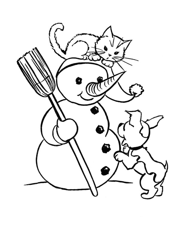 Coloriage De Chien Et De Chat A Imprimer Coloriage Chien Et Chat Avec Le Bonhomme De Neige Chats