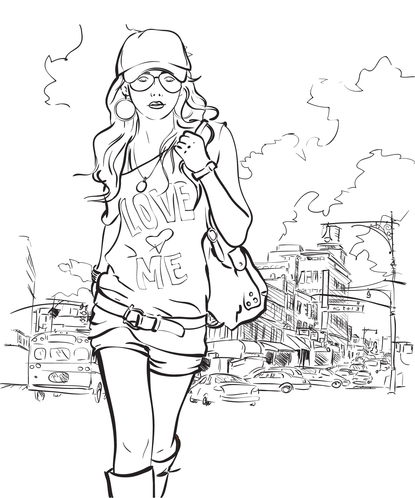 Coloriage De Fille De Mode Coloriage Gratuit Femme Mode De Ville Artherapie