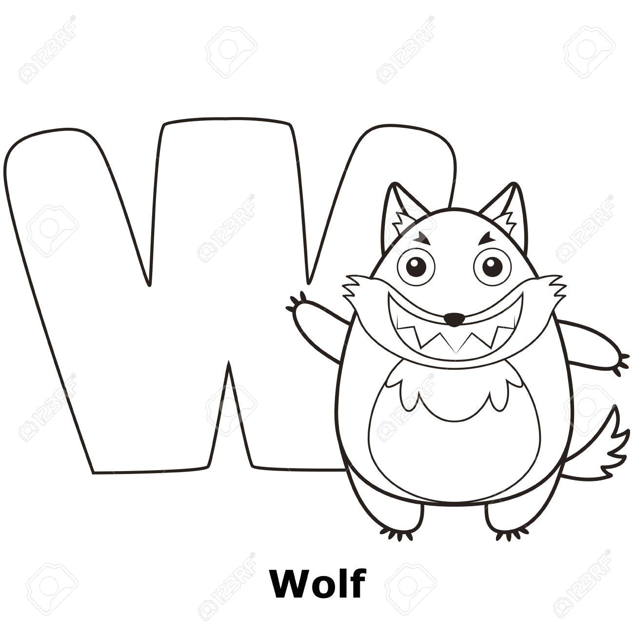 Coloriage De L Alphabet Avec Des Animaux Alphabet   Colorier Pour Enfants W Avec Le Loup