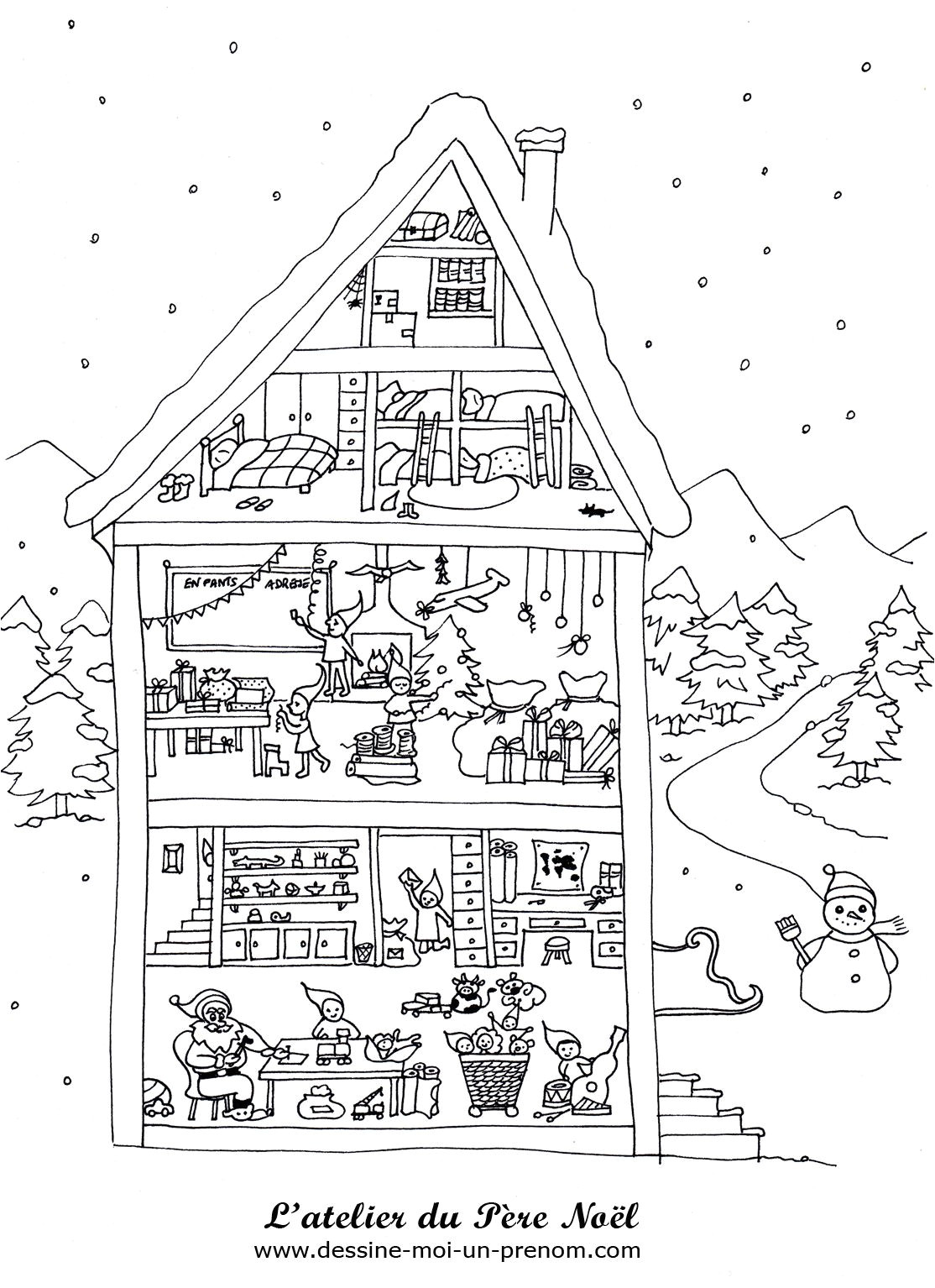 Coloriage De La Maison Du Pere Noel atelier Pere Noel Dessine Moi Un Prenom