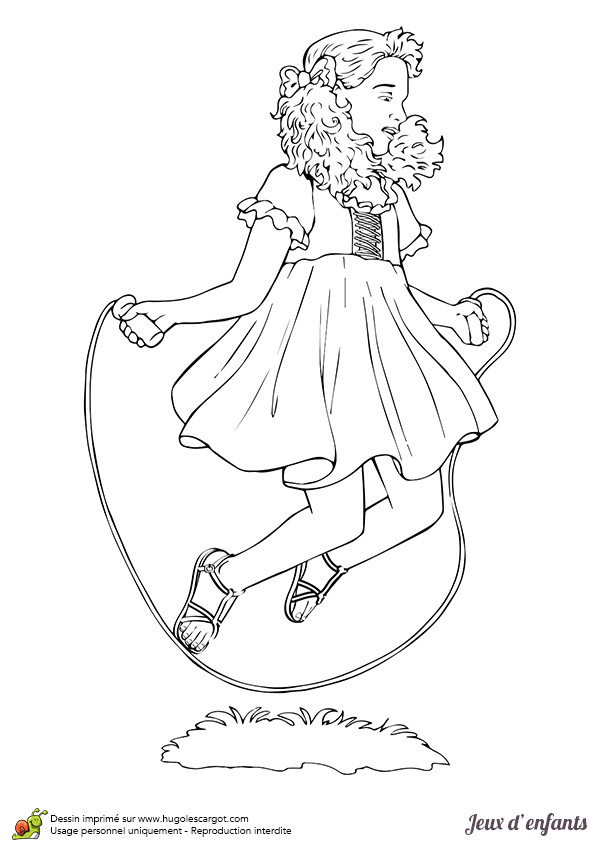 Coloriage De La Schtroumpfette Dessin D’une Petite Fille Entrain De Sauter à La Corde à