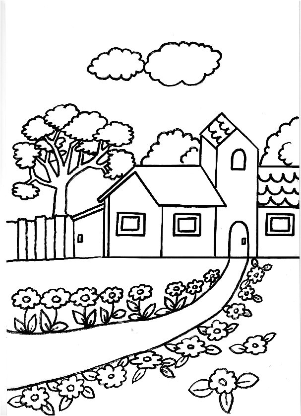 Coloriage De Maison Avec Jardin Coloriage Paysages