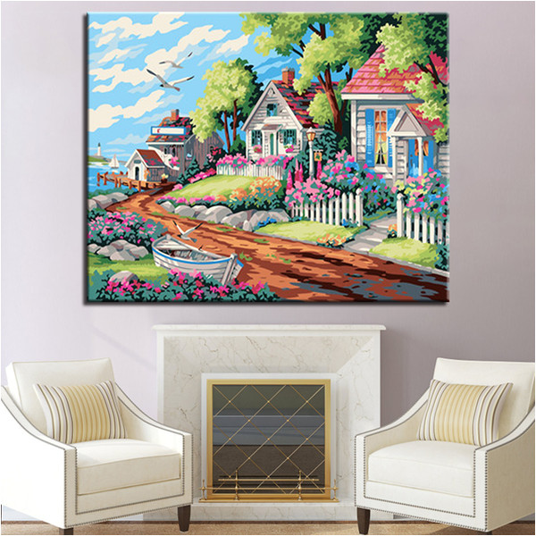 Coloriage De Maison En Ligne Acheter Dream Villa Diy Peinture Par Numéros Kits Coloriage Belle Maison toile Huile S Unique Cadeaux Salon Décor Cadre De $27 73 Du Watchsaler
