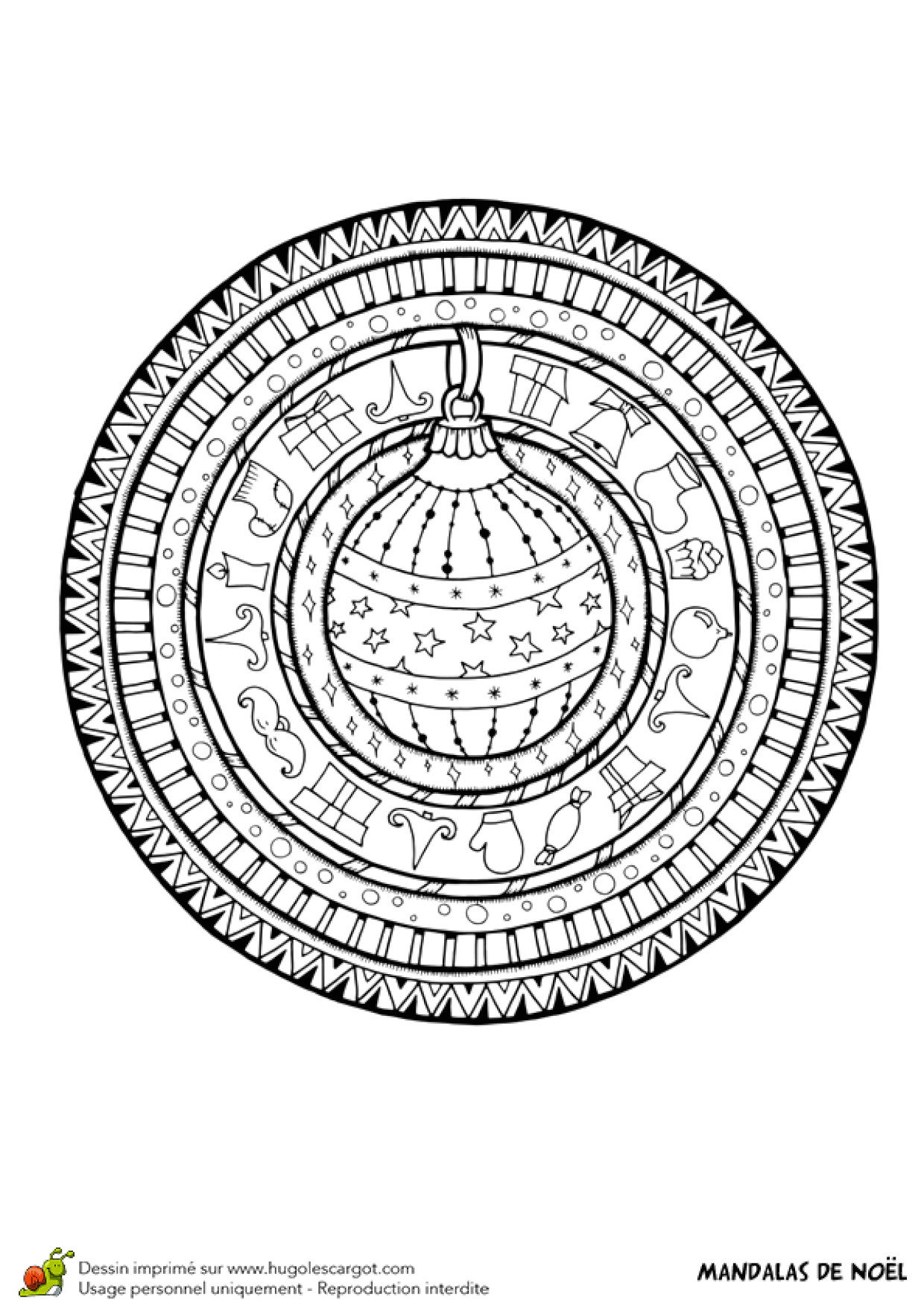 Coloriage De Noel A Imprimer Hugo L Escargot Dessin   Colorier D Un Mandala Boule De No L