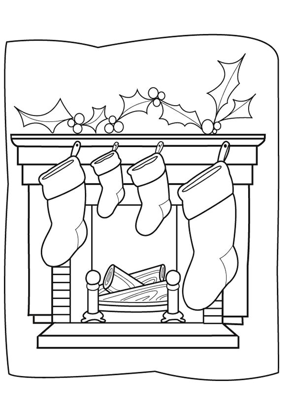Coloriage De Noel Chaussette Des Chaussettes Accrochées à Une Cheminée à Colorer
