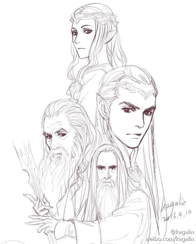 Coloriage De Seigneur Des Anneaux Galadriel Elrond Gandalf and Saruman
