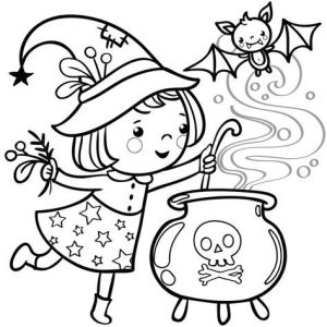 Coloriage De sorcière D Halloween Coloriage De Petite sorcière Et Chaudron