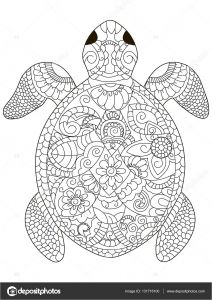 Coloriage De tortue Gratuit tortue De Mer Vector De Coloriage Pour Adultes — Image