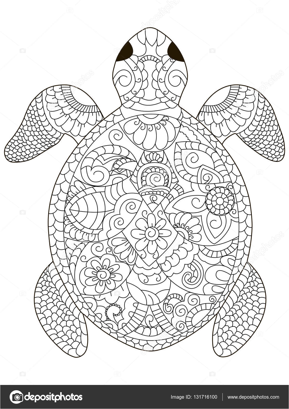 Coloriage De tortue Gratuit tortue De Mer Vector De Coloriage Pour Adultes — Image