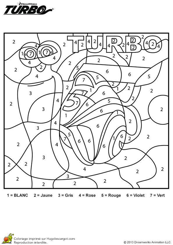 Coloriage De Turbo L Escargot Jeu Coloriage Chiffres Mer Et Poisson Jeux De Coloriage