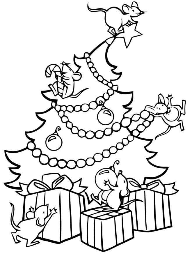Coloriage Dessin De Noel A Imprimer Coloriage Les souris Sur Le Sapin De Noel Vecteur