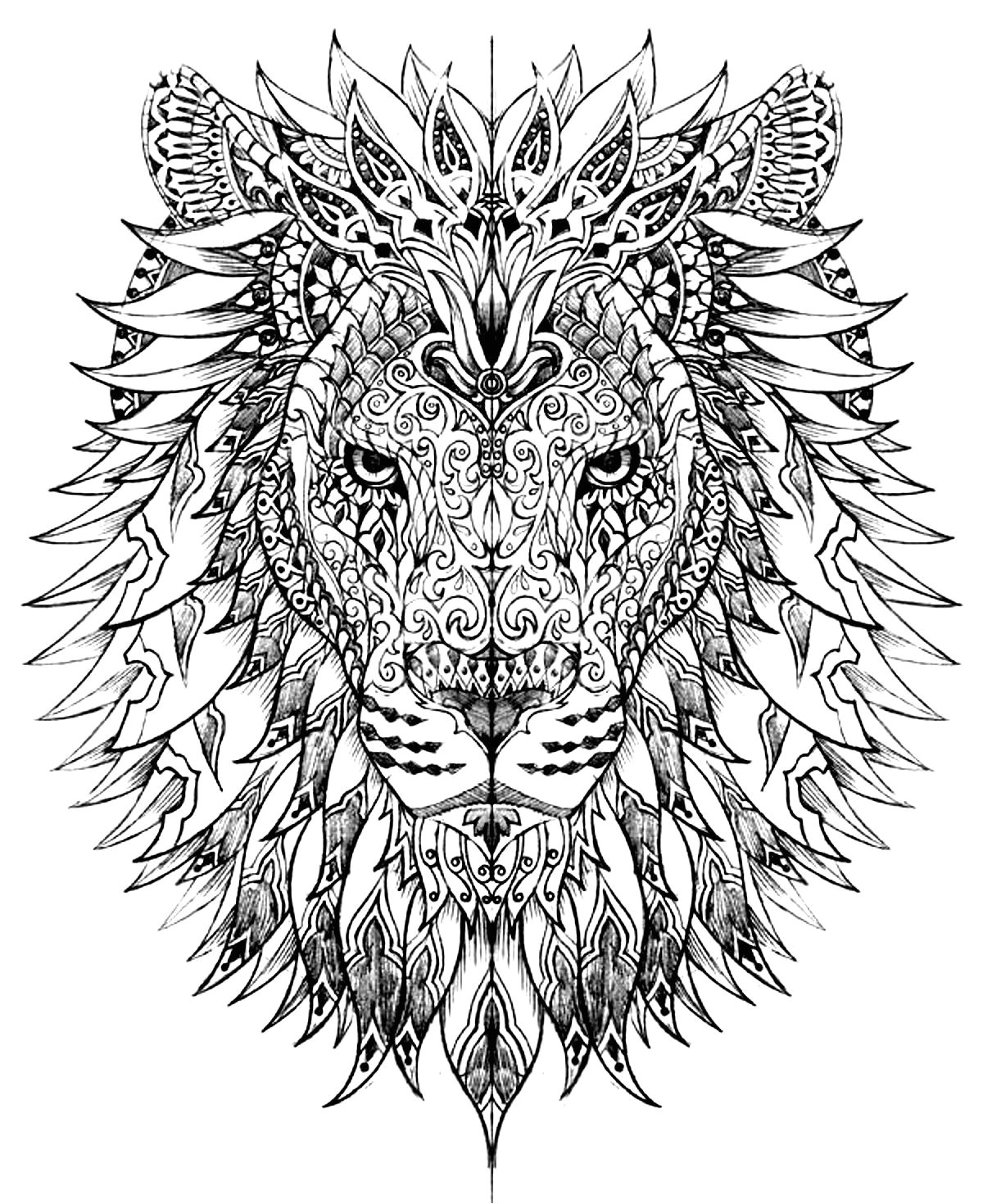 Coloriage Difficile Pour Adulte Difficile Tete Lion