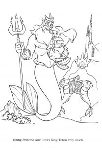 Coloriage Disney Princesse Ariel King Triton and Little Ariel Coloring Page