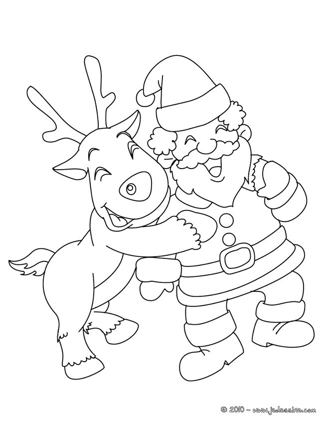 Coloriage Du Pere Noel Et Ses Rennes Coloriages Coloriage Renne Et Papa Noël Gratuit Fr