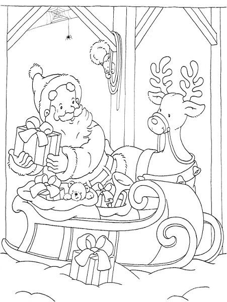Coloriage Du Pere Noel Et Ses Rennes Coloriages De Noël Père Noël Elfes Rennes Lutins…
